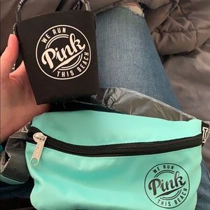 NEW pink fanny pack & lanyard koozie